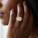 Yellow gold Princess Halo Split Shank Diamond Ring with Milgrain Prong Setting_8