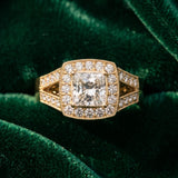 Yellow gold Princess Halo Split Shank Diamond Ring with Milgrain Prong Setting_9