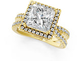Yellow gold Princess Halo Split Shank Diamond Ring with Pavé Setting 1