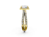 Yellow gold Princess Halo Split Shank Diamond Ring with Pavé Setting 2