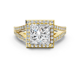 Yellow gold Princess Halo Split Shank Diamond Ring with Prong Setting_17