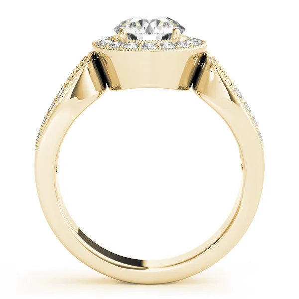 Yellow gold Princess Halo Split Shank Milgrain Diamond Ring
