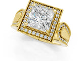 Yellow gold Princess Halo Split Shank Milgrain Diamond Ring_27