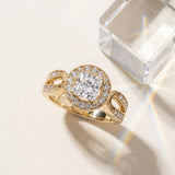 Yellow gold Princess Halo Split Shank Milgrain Diamond Ring_9