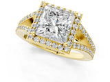 Yellow gold Princess Halo Split Shank Pave Diamond Ring with Four-Prong Setting_49