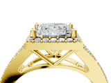 Yellow gold Princess Halo Split Shank Pave Diamond Ring with Four-Prong Setting_52