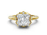 Yellow gold Princess Halo Split Shank Pave Diamond Ring with Petal Prong Setting_19