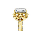 Yellow gold Princess Halo Split Shank Pave Diamond Ring with Petal Prong Setting_24