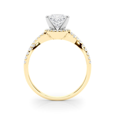 Yellow gold Princess Halo Twist Band Solitaire Prong Setting Ring 2