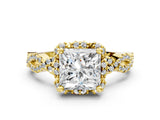 Yellow gold Princess Halo Twist Band Solitaire Ring with Six-Prong Setting_32