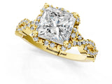 Yellow gold Princess Halo Twist Band Solitaire Ring with Six-Prong Setting_33