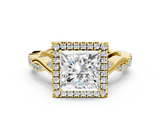 Yellow gold Princess Halo Twist Band Solitaire Ring_20