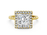 Yellow gold Princess Halo Twisted Band Four-Prong Diamond Ring_20