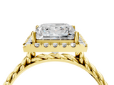 Yellow gold Princess Halo Twisted Band Four-Prong Diamond Ring_24