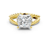 Yellow gold Princess Halo Twisted Band Four-Prong Ring_52