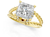 Yellow gold Princess Halo Twisted Band Four-Prong Ring_53