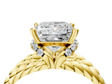 Yellow gold Princess Halo Twisted Band Four-Prong Ring_56