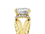 Yellow gold Princess Halo Twisted Band Four-Prong Ring_57