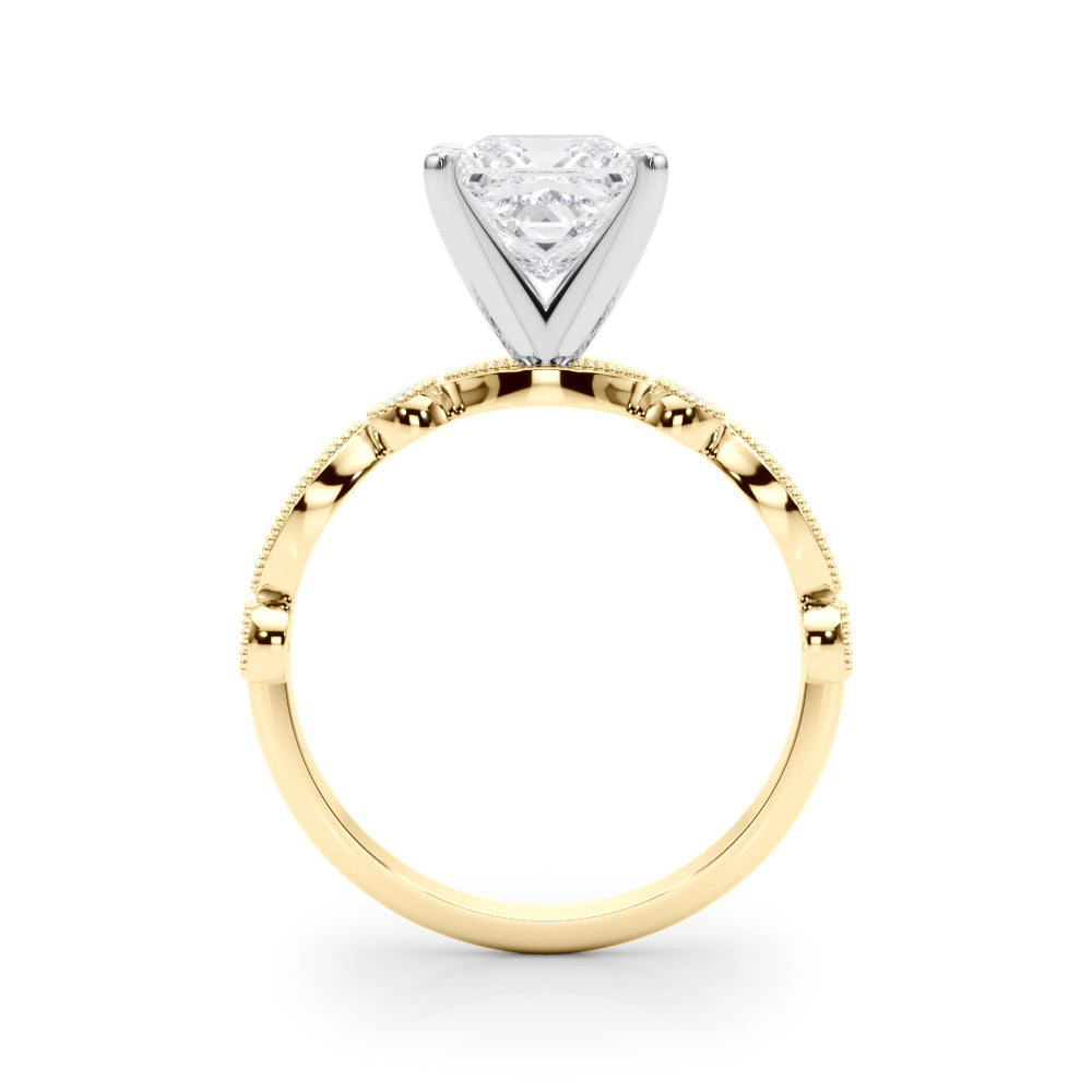 Yellow gold Princess Milgrain Bezel Diamond Engagement Ring with Solitaire Prong Setting 2