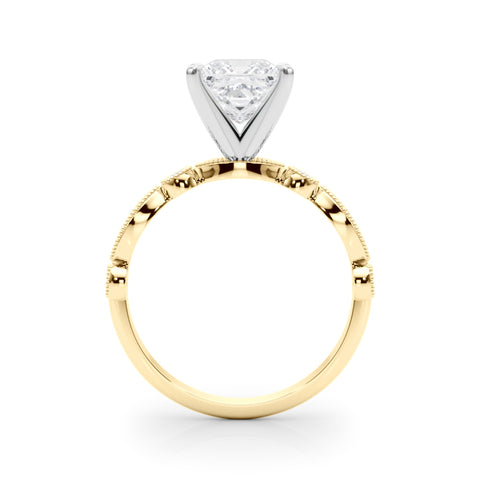 Yellow gold Princess Milgrain Bezel Diamond Engagement Ring with Solitaire Prong Setting 2