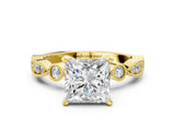 Yellow gold Princess Milgrain Bezel Diamond Engagement Ring with Solitaire Prong Setting_164