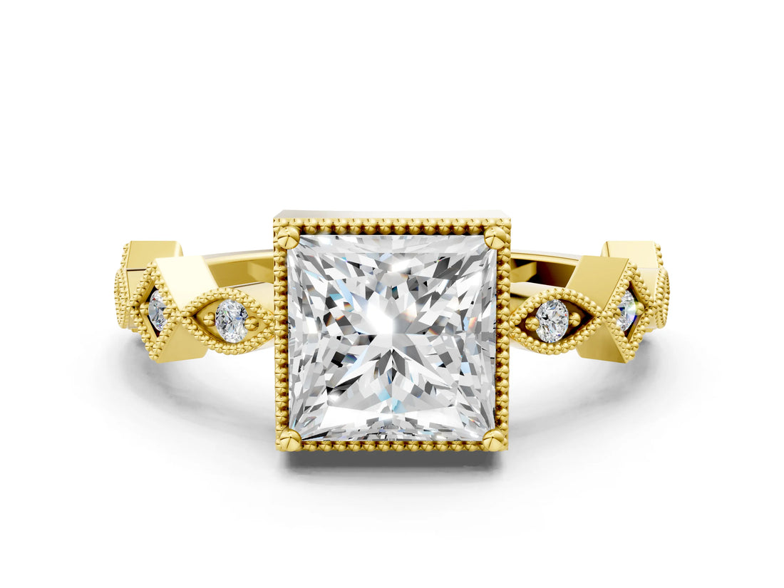 Yellow gold Princess Milgrain Marquise Diamond Twist Band Ring_51