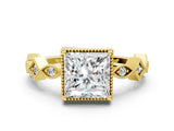 Yellow gold Princess Milgrain Marquise Diamond Twist Band Ring_51