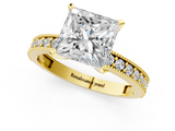 Yellow gold Princess Milgrain Pave Diamond Engagement Ring with Four-Prong Setting_156
