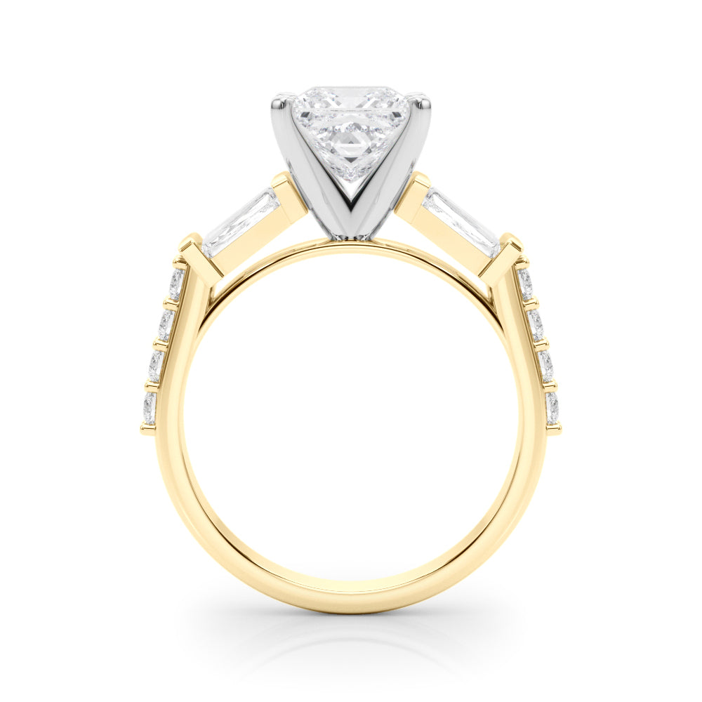 Yellow gold Princess Solitaire Baguette Side Stone Channel Set Engagement Ring 2