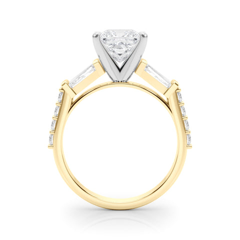 Yellow gold Princess Solitaire Baguette Side Stone Channel Set Engagement Ring 2