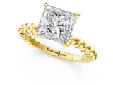 Yellow gold Princess Solitaire Beaded Band Prong Setting Ring 1