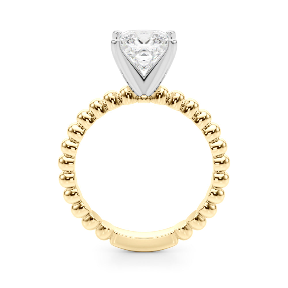Yellow gold Princess Solitaire Beaded Band Prong Setting Ring 2