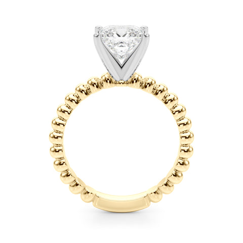 Yellow gold Princess Solitaire Beaded Band Prong Setting Ring 2