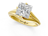 Yellow gold Princess Solitaire Beaded Band Six-Prong Setting_5