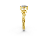 Yellow gold Princess Solitaire Beaded Band Six-Prong Setting_6