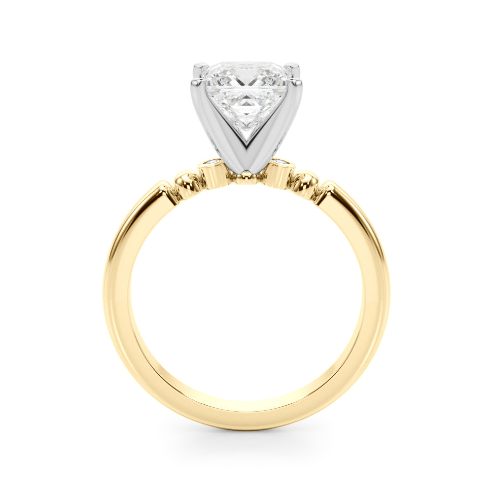 Yellow gold Princess Solitaire Beaded Band with Four-Prong Setting 2