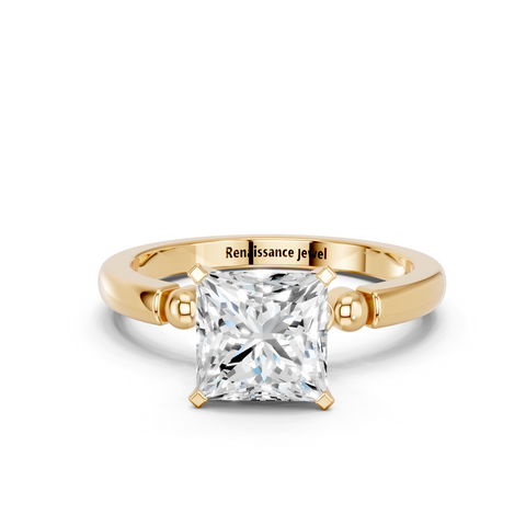 Yellow gold Princess Solitaire Beaded Band with Four-Prong Setting_15