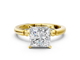 Yellow gold Princess Solitaire Beaded Band with Four-Prong Setting_59