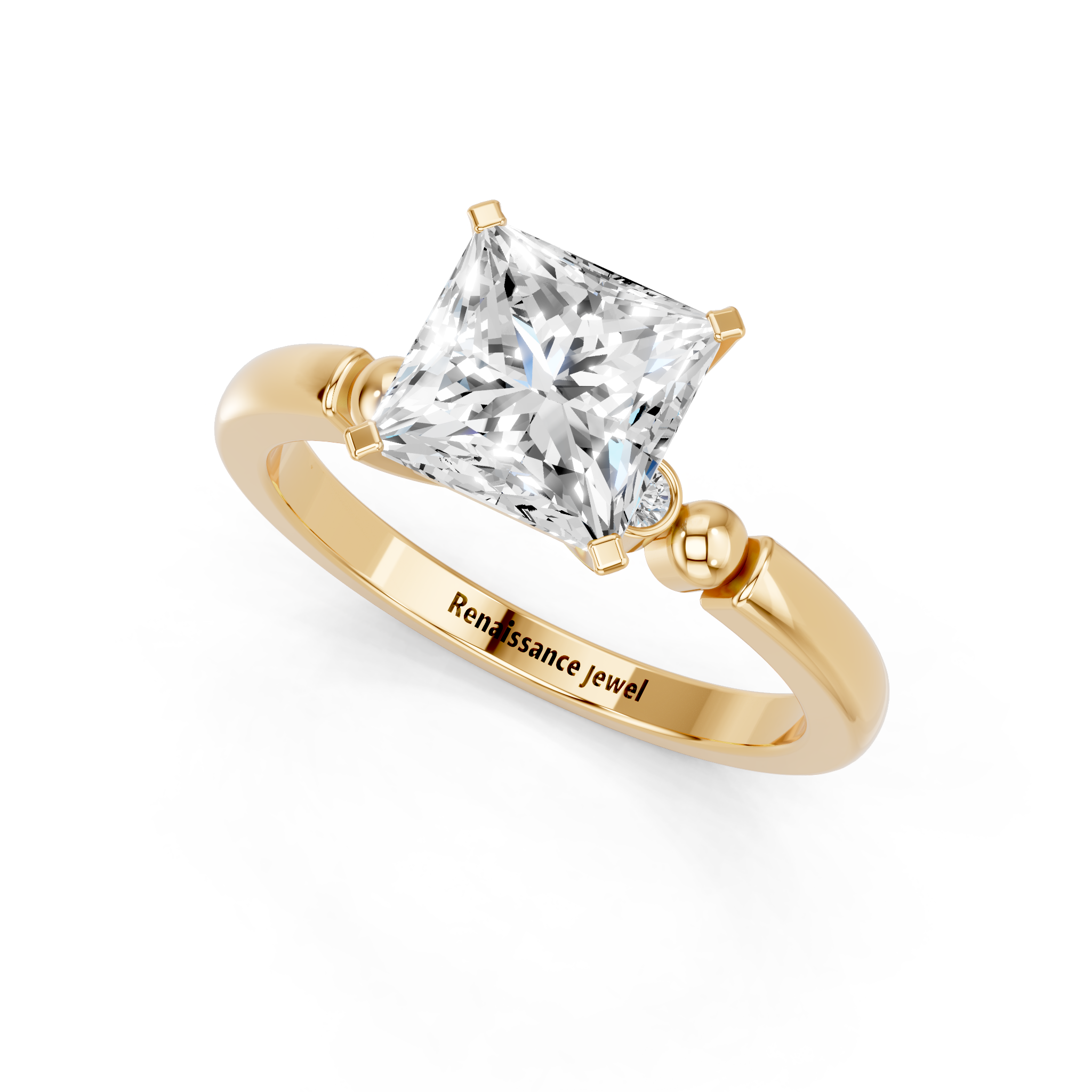 Yellow gold Princess Solitaire Beaded Band with Four-Prong Setting_7