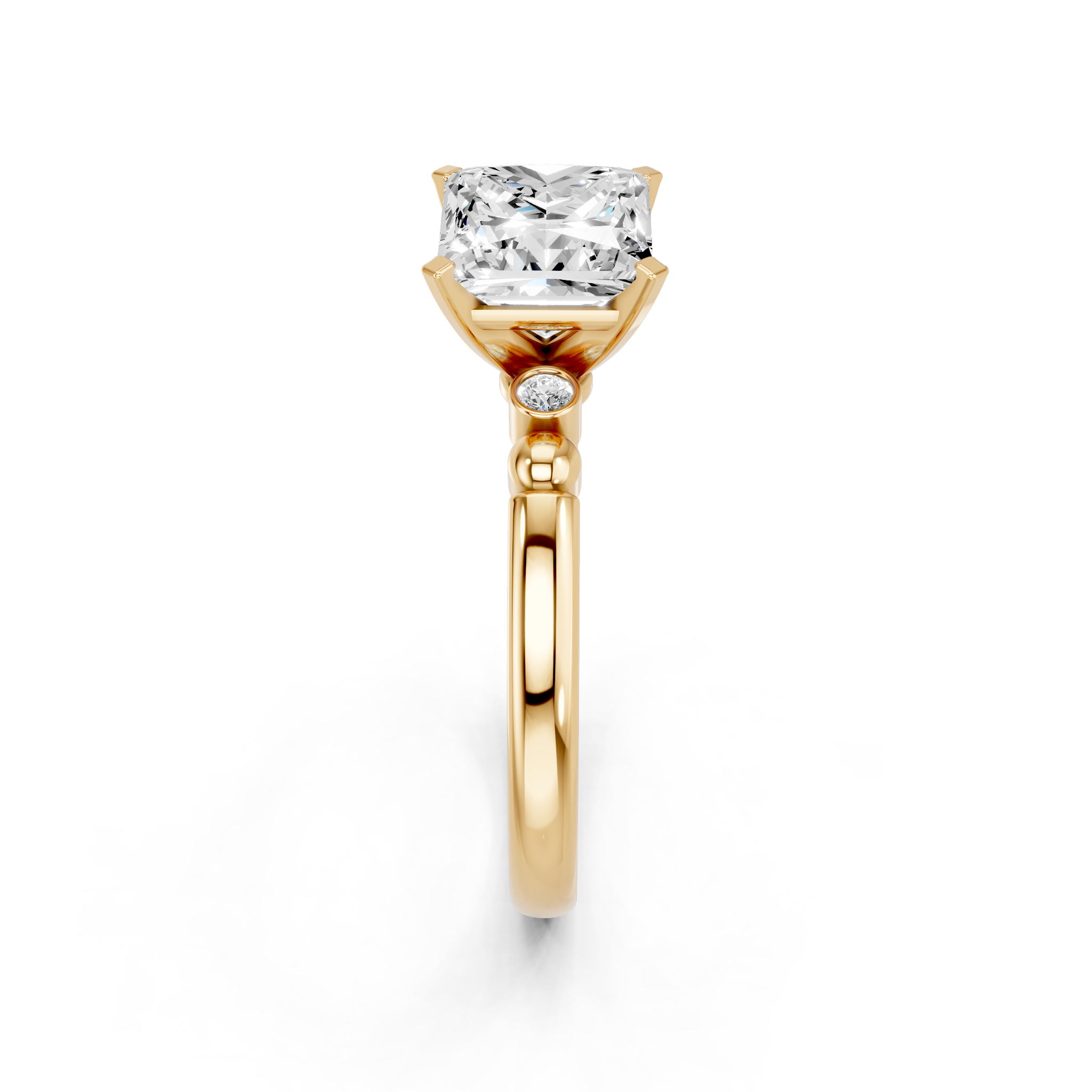 Yellow gold Princess Solitaire Beaded Band with Four-Prong Setting_8
