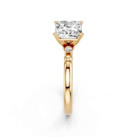 Yellow gold Princess Solitaire Beaded Band with Four-Prong Setting_8