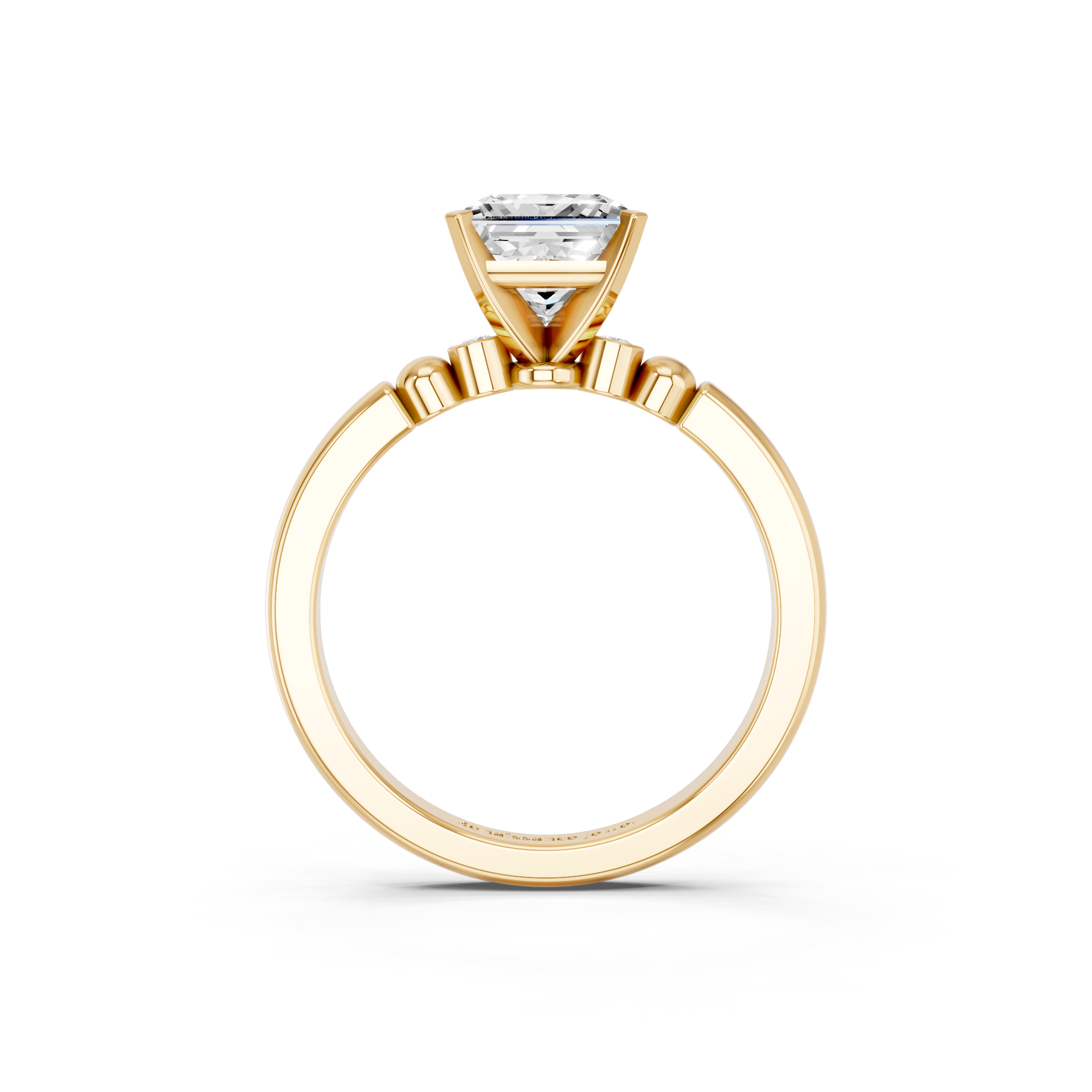 Yellow gold Princess Solitaire Beaded Band with Four-Prong Setting_9