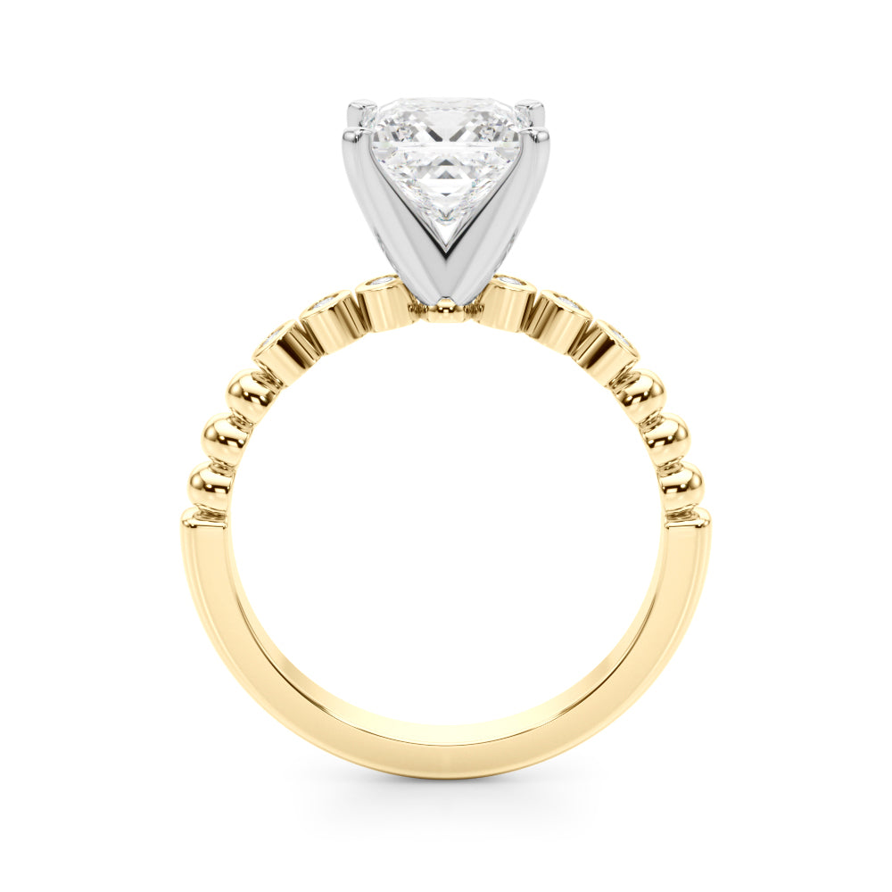 Yellow gold Princess Solitaire Bezel Accent Diamond Engagement Ring with Beaded Band and Four-Prong Setting 2