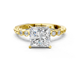 Yellow gold Princess Solitaire Bezel Accent Diamond Engagement Ring with Beaded Band and Four-Prong Setting_36