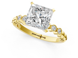 Yellow gold Princess Solitaire Bezel Accent Diamond Engagement Ring with Beaded Band and Four-Prong Setting_37