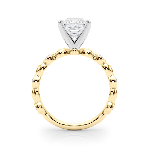 Yellow gold Princess Solitaire Bezel-Set Diamond Ring with Beaded Band and Four-Prong Setting 2