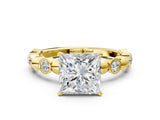 Yellow gold Princess Solitaire Bezel-Set Diamond Ring with Beaded Band and Four-Prong Setting_67