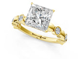 Yellow gold Princess Solitaire Bezel-Set Diamond Ring with Beaded Band and Four-Prong Setting_68