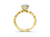 Yellow gold Princess Solitaire Bezel-Set Diamond Ring with Beaded Band and Four-Prong Setting_70