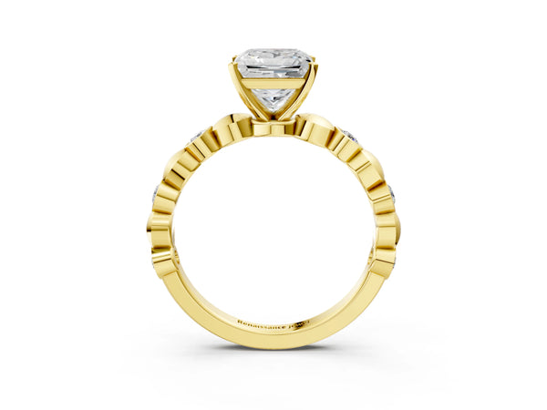 Yellow Gold Princess Cut Engagement Ring Setting with Bezel Station Beaded Band
